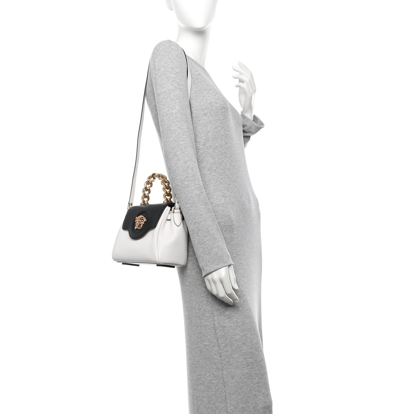 Grained Calfskin Small La Medusa Top Handle Bag Black White