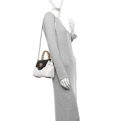 Versace Grained Calfskin Small La Medusa Top Handle Bag Black White 2 of 9