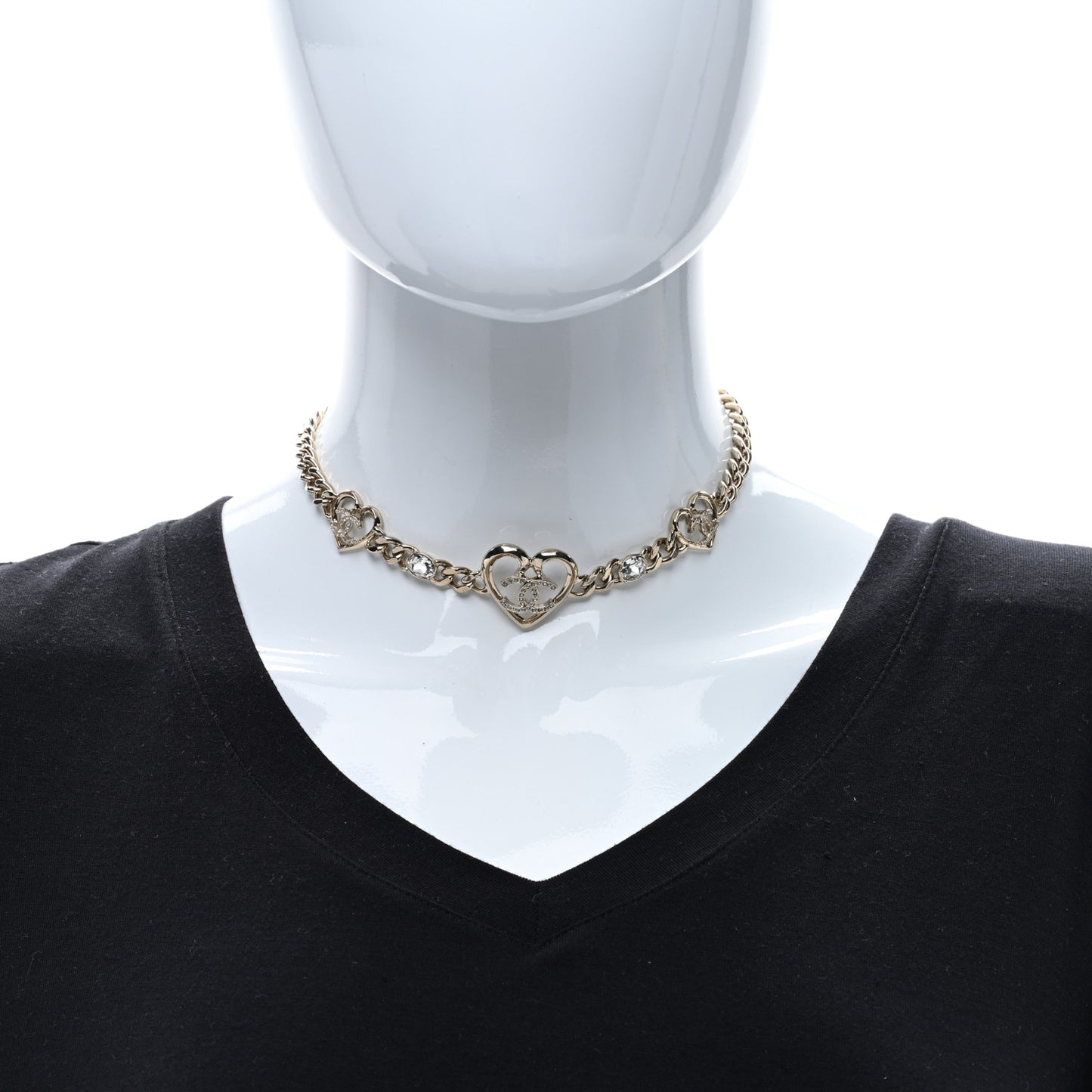 Metal Crystal Heart CC Chain Necklace Gold