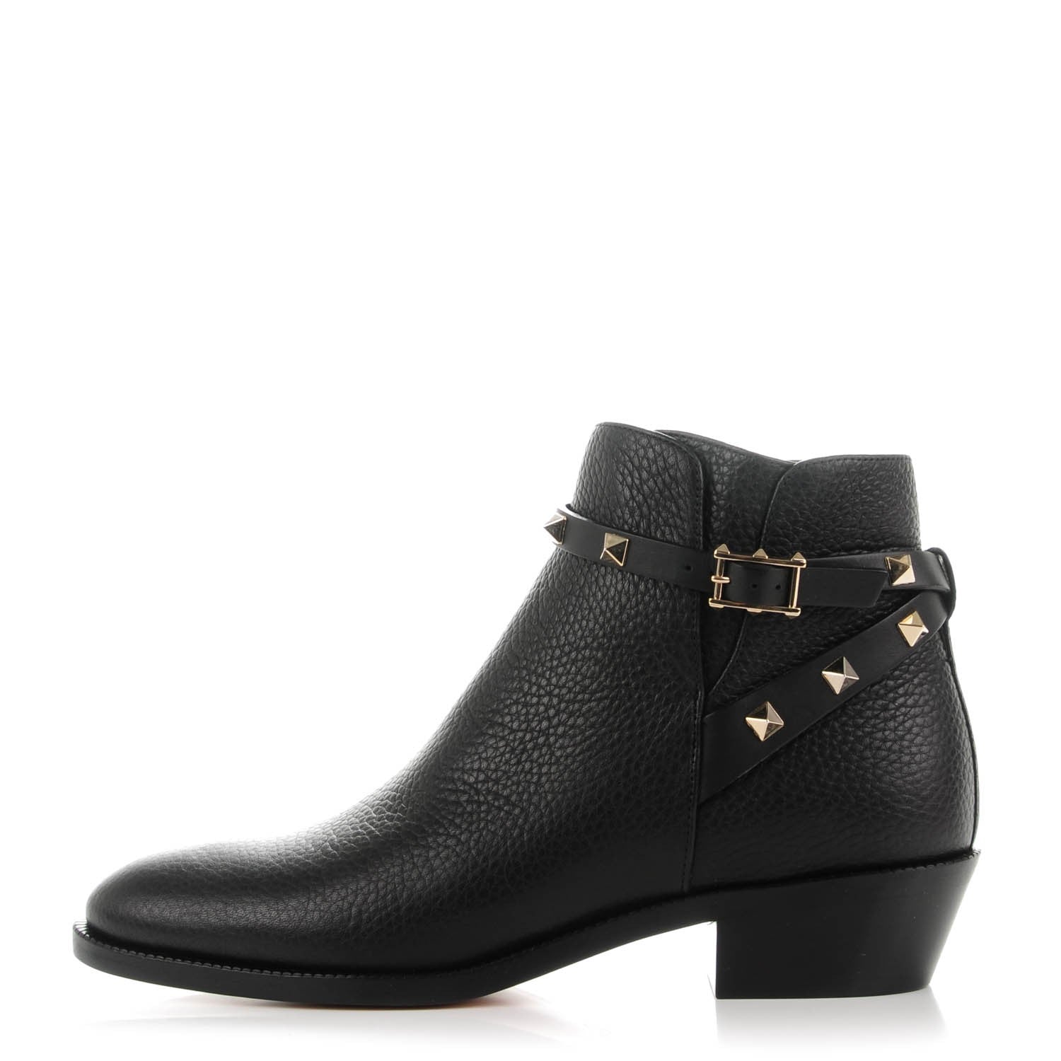 Valentino Garavani Grained Calfskin Rockstud Single Buckle 35mm Cowboy Ankle Boots 37 Black 1 of 8