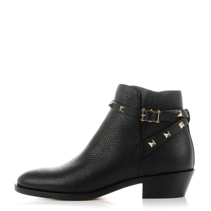 Valentino Garavani Grained Calfskin Rockstud Single Buckle 35mm Cowboy Ankle Boots 37 Black 1 of 8