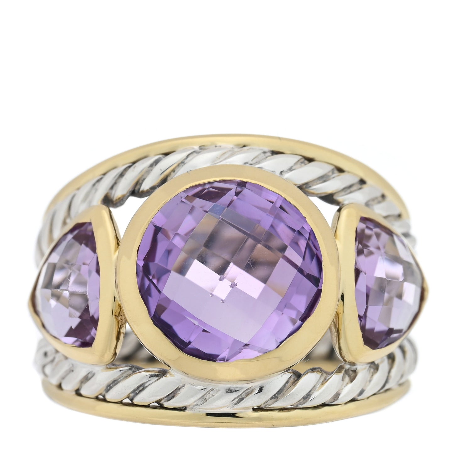 Sterling Silver 18K Yellow Gold Amethyst Renaissance Ring 53 6.5