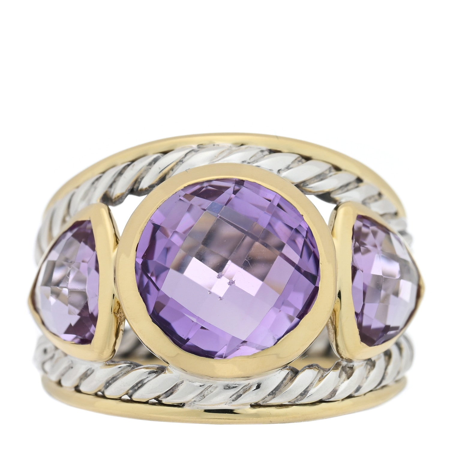 David Yurman Sterling Silver 18K Yellow Gold Amethyst Renaissance Ring 53 6.5 1 of 5