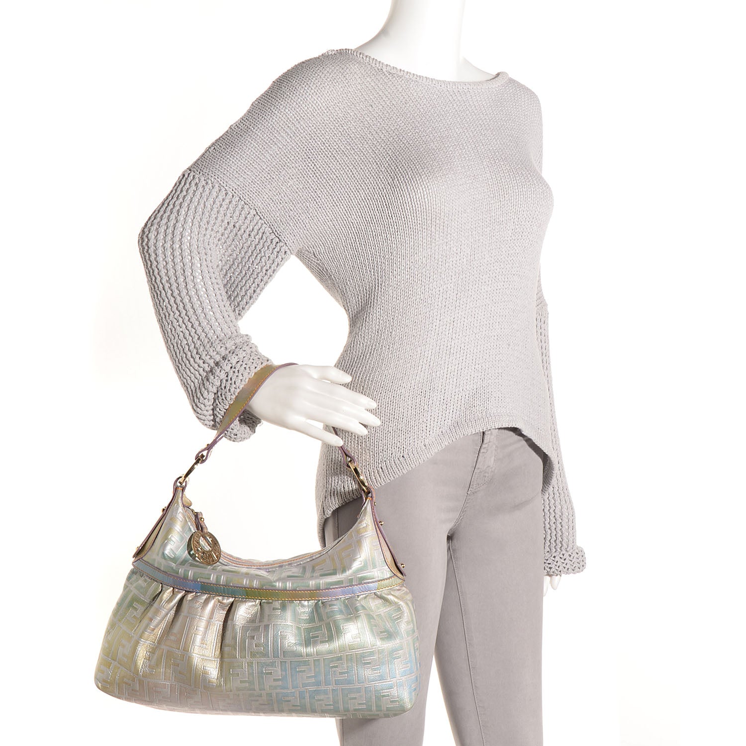 Fendi Metallic Calfskin FF Embossed Chef Hobo Multicolor 2 of 9