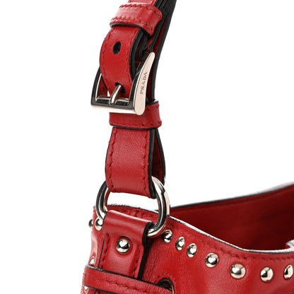 Prada Soft Calf Studded Bucket Bag Rosso 16 of 17