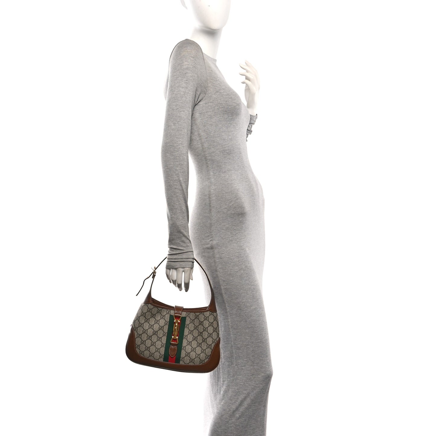 GG Supreme Monogram Azalea Calfskin Web Small Jackie 1961 Hobo Beige Ebony Brown Sugar