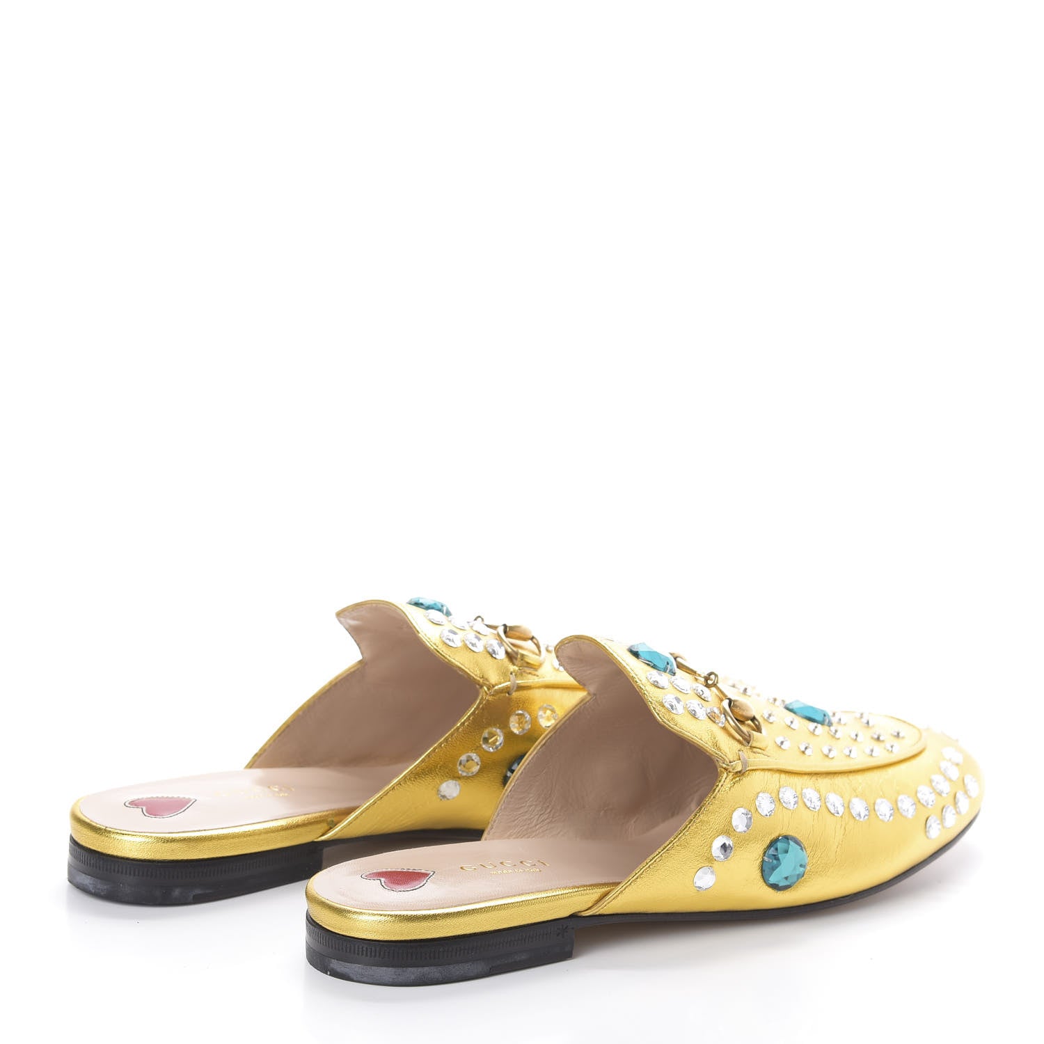 Gucci Metallic Nappa Crystal Womens Princetown Slippers 39.5 Gold 4 of 7
