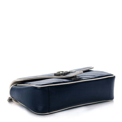 Gucci Vintage Effect Calfskin Matelasse Diagonal Small Torchon GG Marmont Shoulder Bag Blue Agata Mystic White 4 of 11