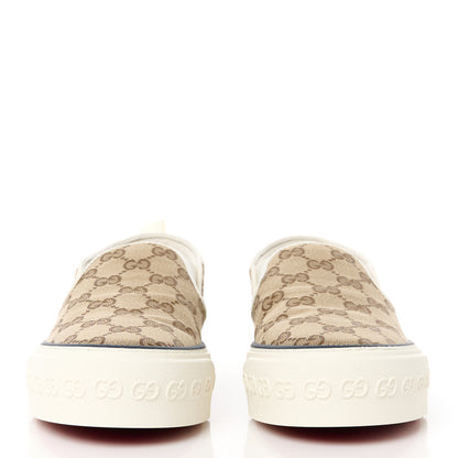 Gucci GG Monogram Womens 1977 Tennis Slip On 30mm Sneakers 37.5 Beige Ebony Mystic White 2 of 9