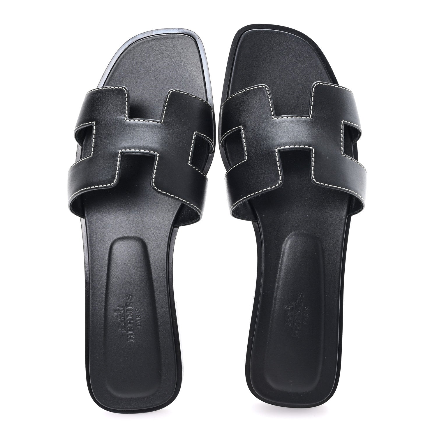 エルメス　38 Hermes Box Calfskin Oran Sandals 38 Black 1859150 – FASHIONPHILE