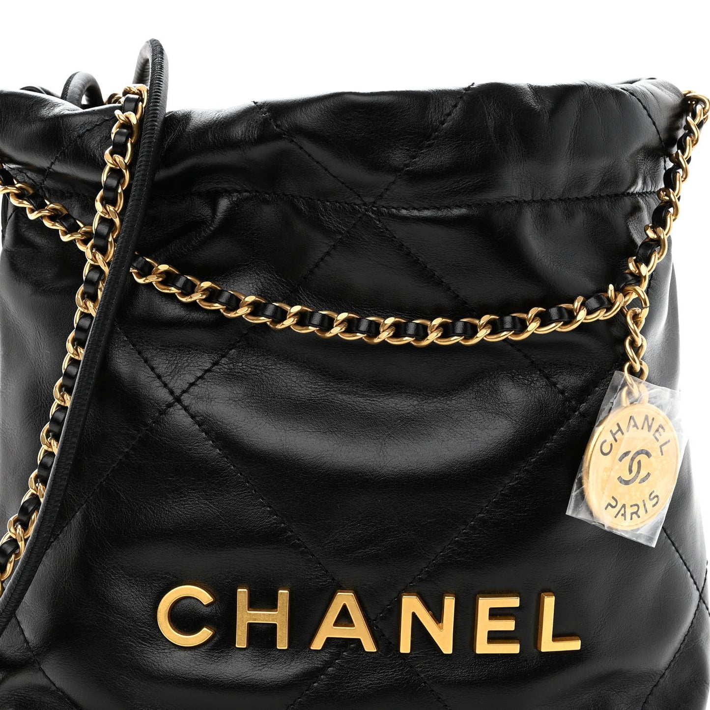 Shiny Calfskin Quilted Mini Chanel 22 Black