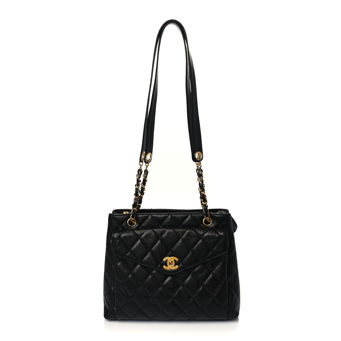 Caviar Quilted Flap Shoulder Bag Black