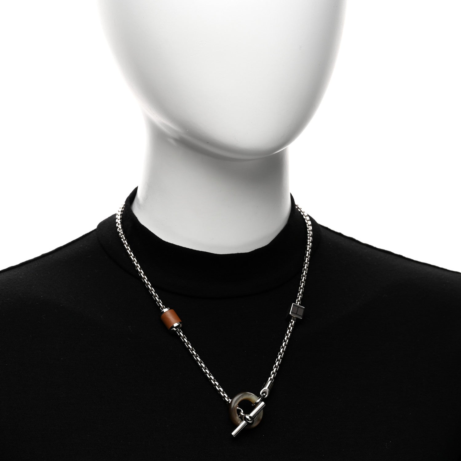 Hermes Palladium Buffalo Horn Swift Meli-Melo Necklace 1838127