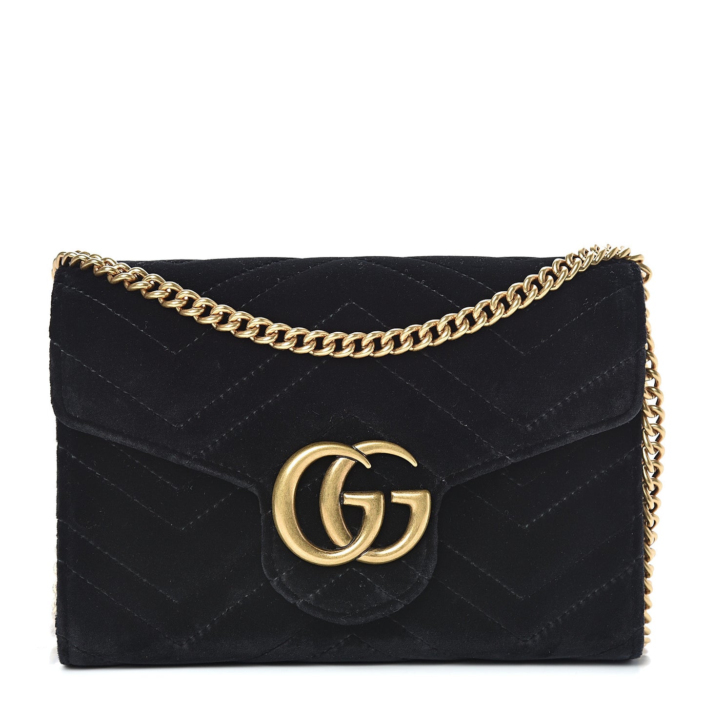Velvet Matelasse GG Marmont Chain Wallet Black