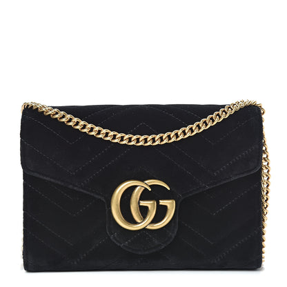 Gucci Velvet Matelasse GG Marmont Chain Wallet Black 1 of 11