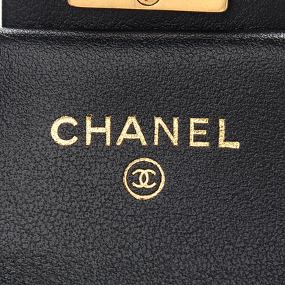 Chanel Calfskin Quilted Lady Handle Flap Card Holder With Chain Black 6 of 10