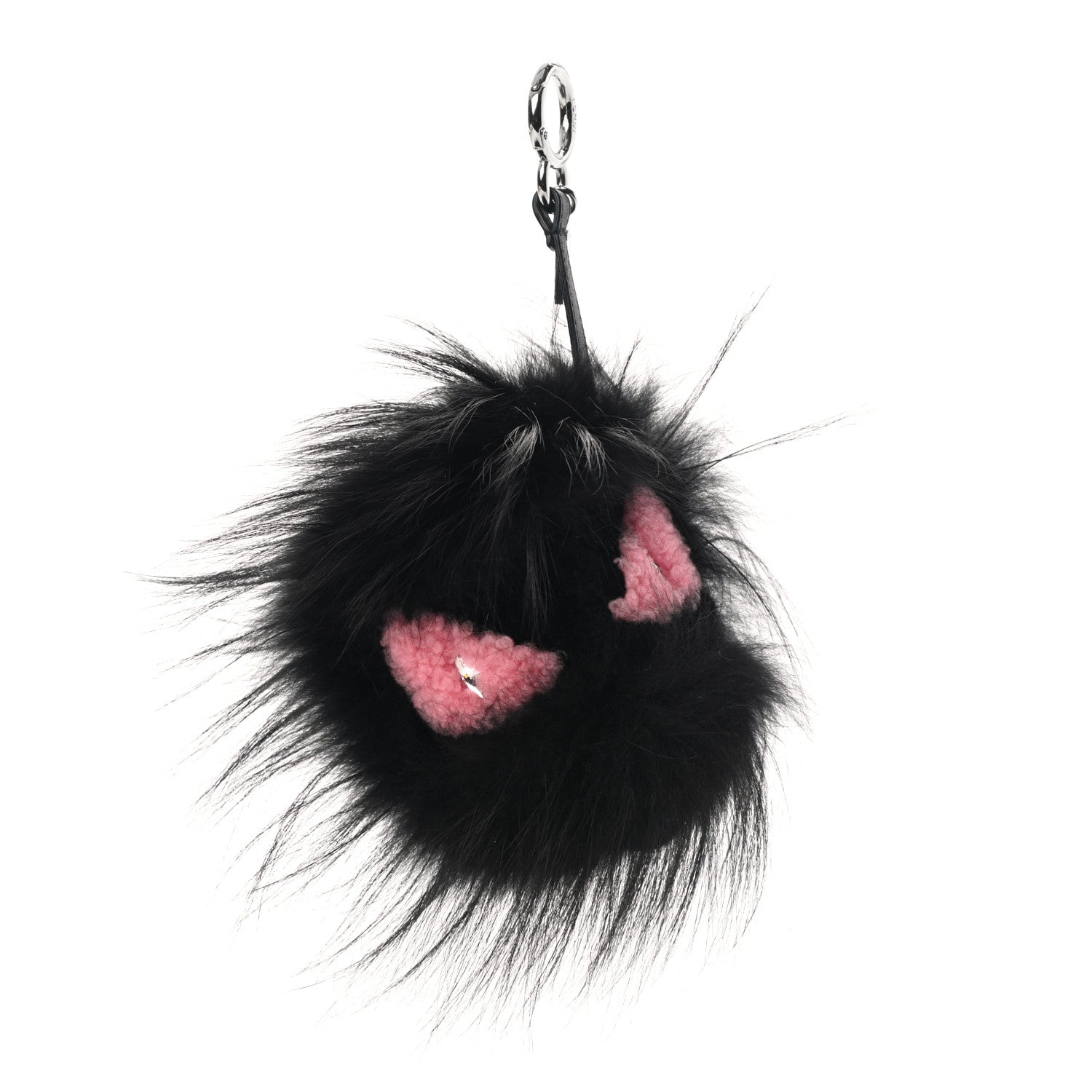 Fendi Fox Fur Shearling Crystal Pinky Punky Monster Bag Bug Charm Black Bubblegum 1 of 5
