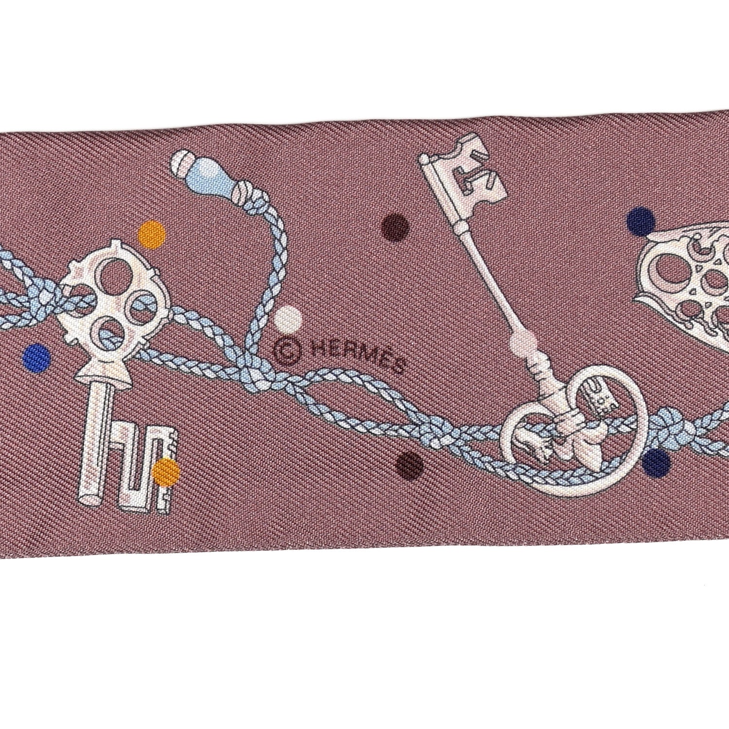 Hermes Silk Les Cles A Pois Twilly Marron Glace Gris 4 of 4