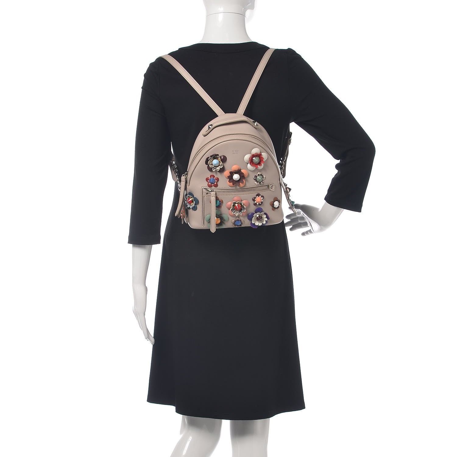Fendi Vitello Dolce Flowerland Studded Mini Backpack Grigio Polvere Multicolor 1 of 11