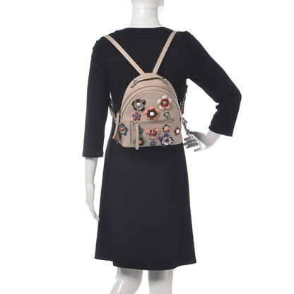 Fendi Vitello Dolce Flowerland Studded Mini Backpack Grigio Polvere Multicolor 1 of 11