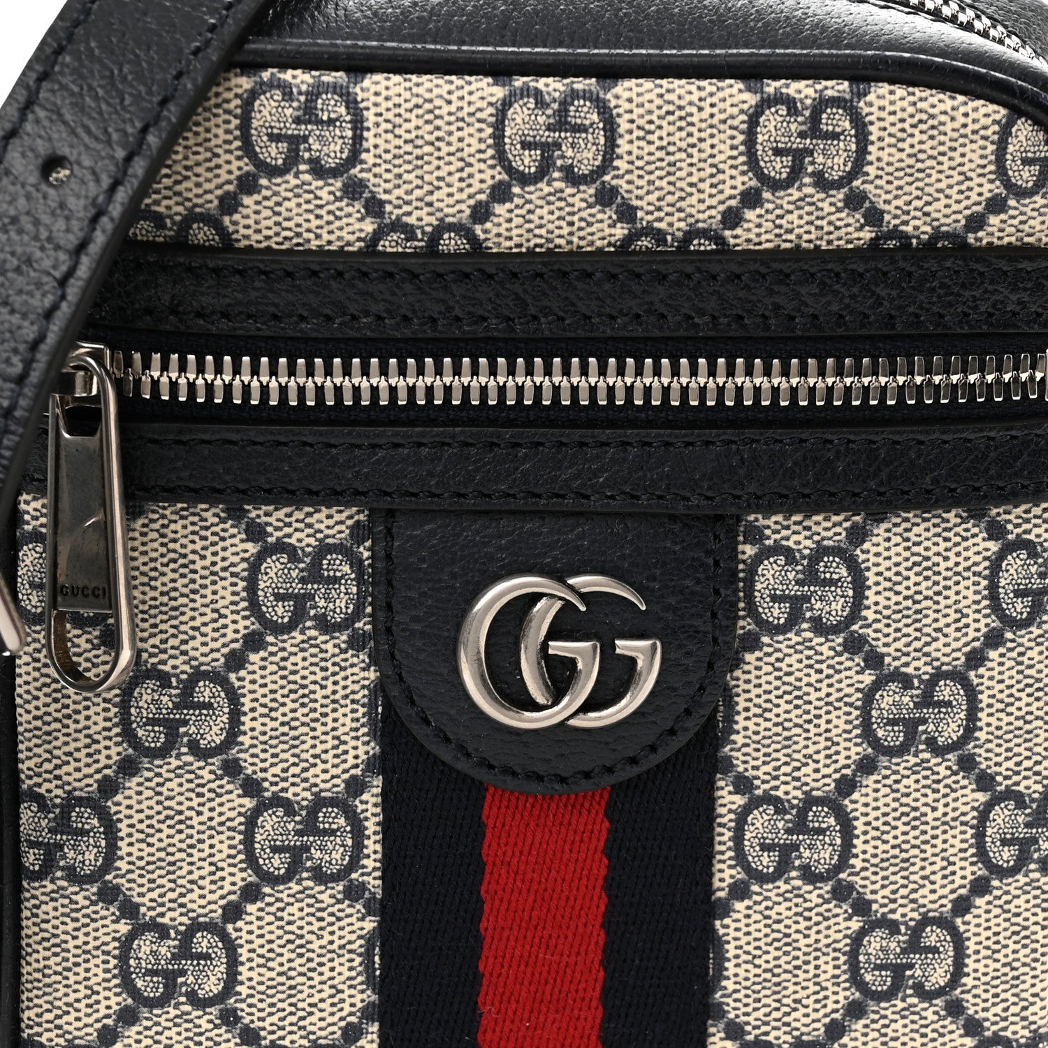 Gucci GG Supreme Monogram Textured Calfskin Web Mini Ophidia Messenger Beige Blue 8 of 10