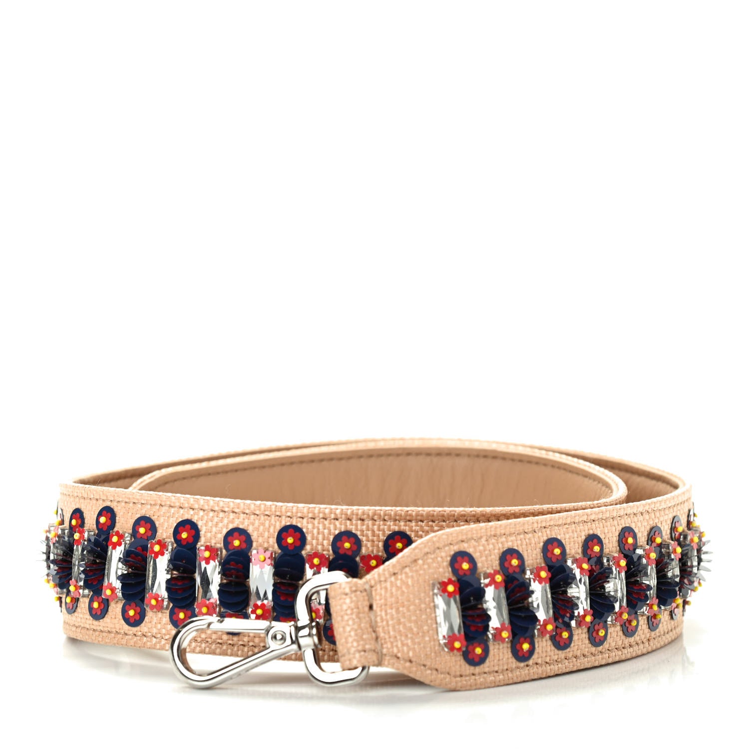 Fendi Raffia Crystal Floral Strap You Beige Navy 1 of 4
