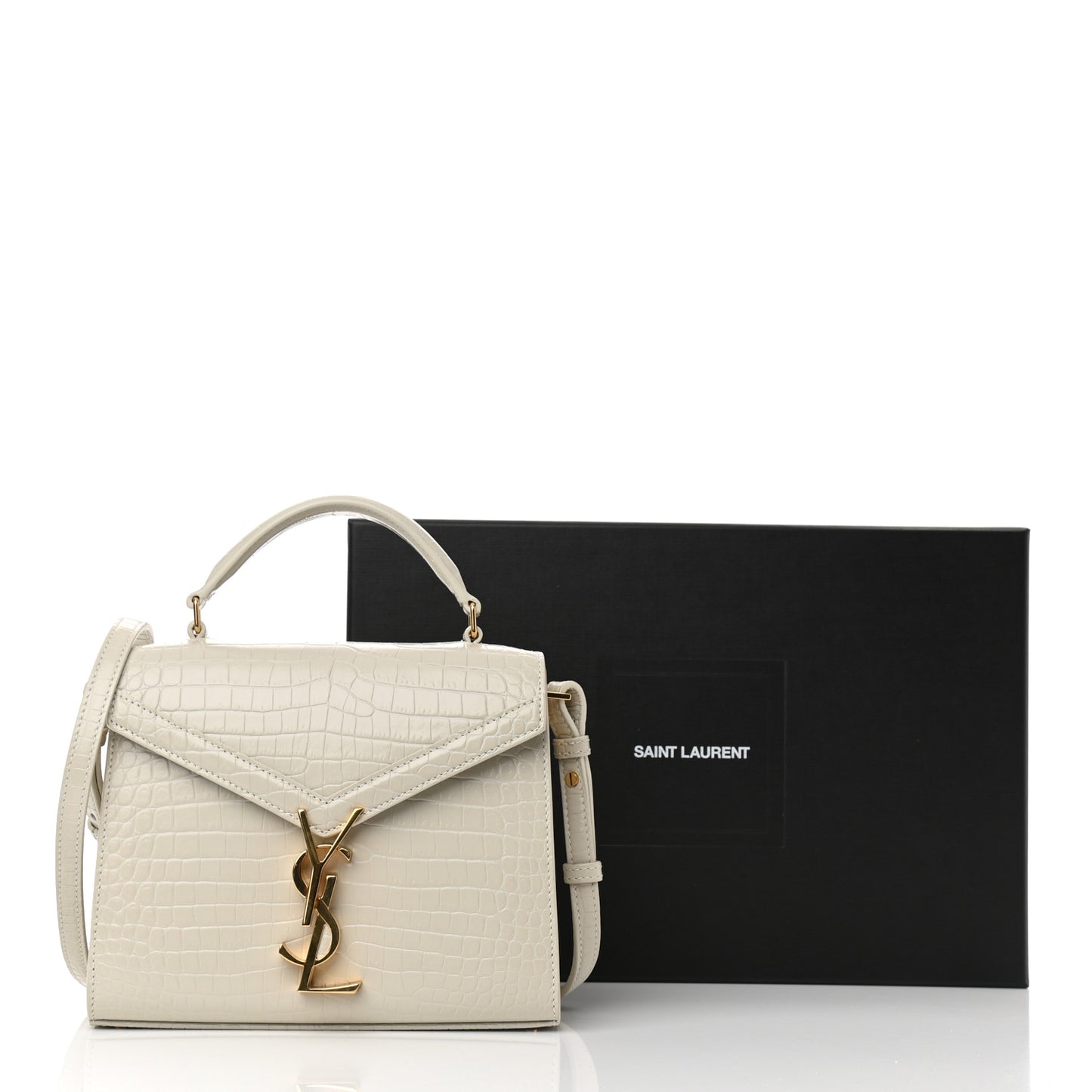 Crocodile Embossed Mini Classic Monogram Cassandra Top Handle Crema Soft