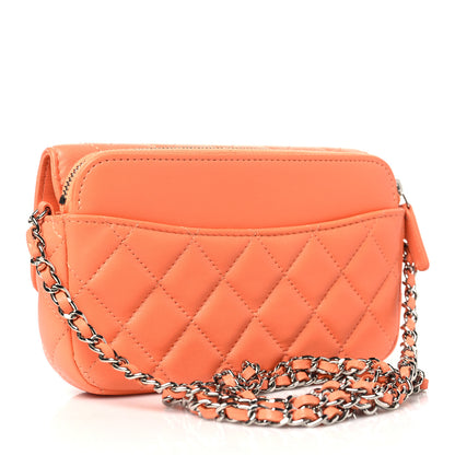 Chanel Lambskin Quilted Flap Phone Holder With Chain Orange 3 of 11