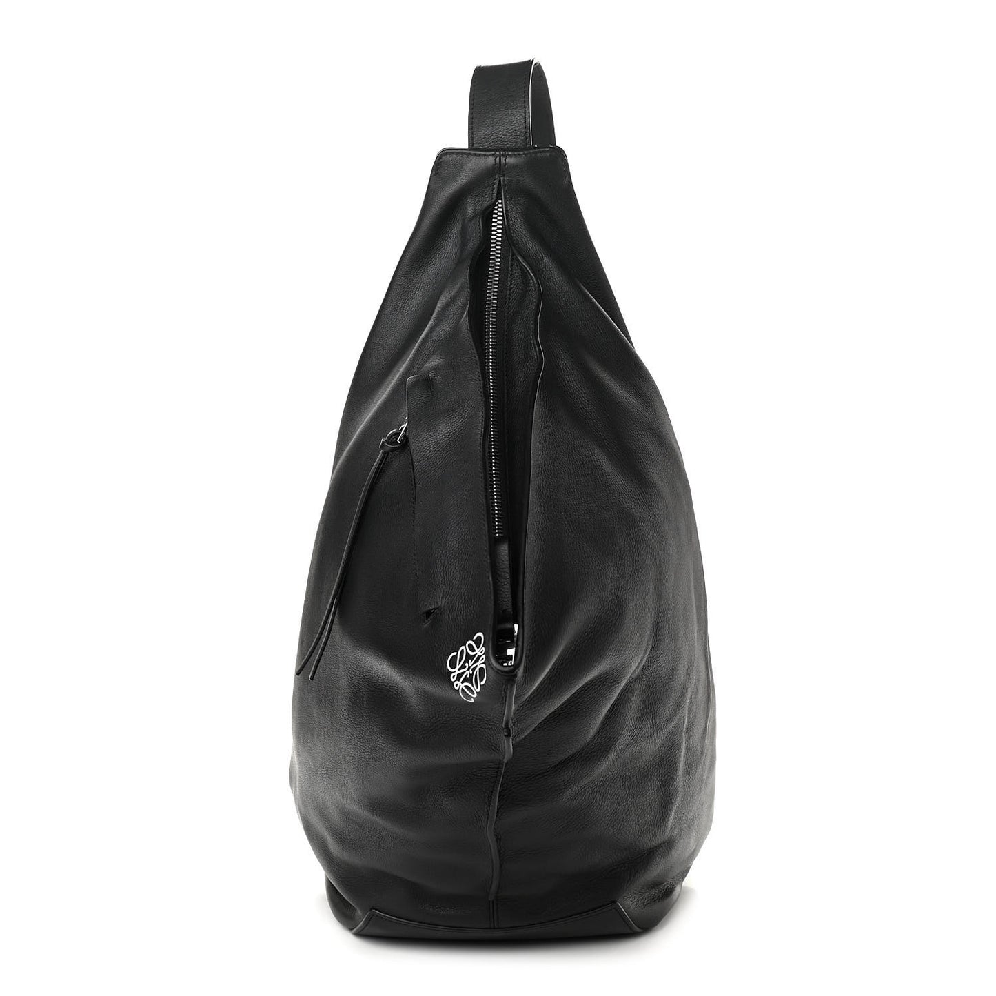Grained Calfskin Sling Hobo Black