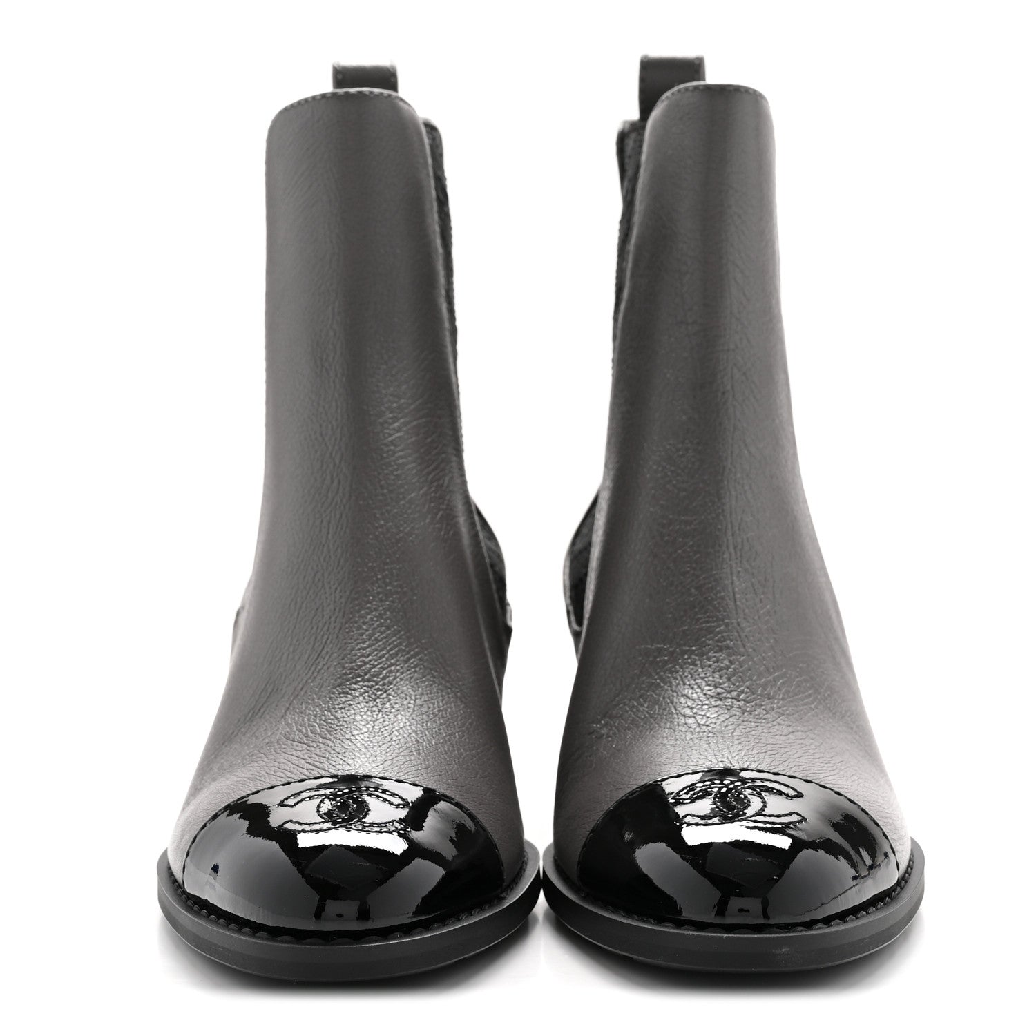 Chanel Calfskin Patent Cap Toe CC Short Boots 39 Grey Black 5 of 20