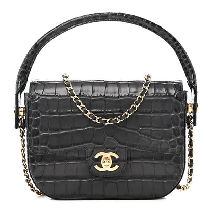 Chanel Calfskin Crocodile Embossed Turn Around Mini Flap Dark Grey 1 of 10