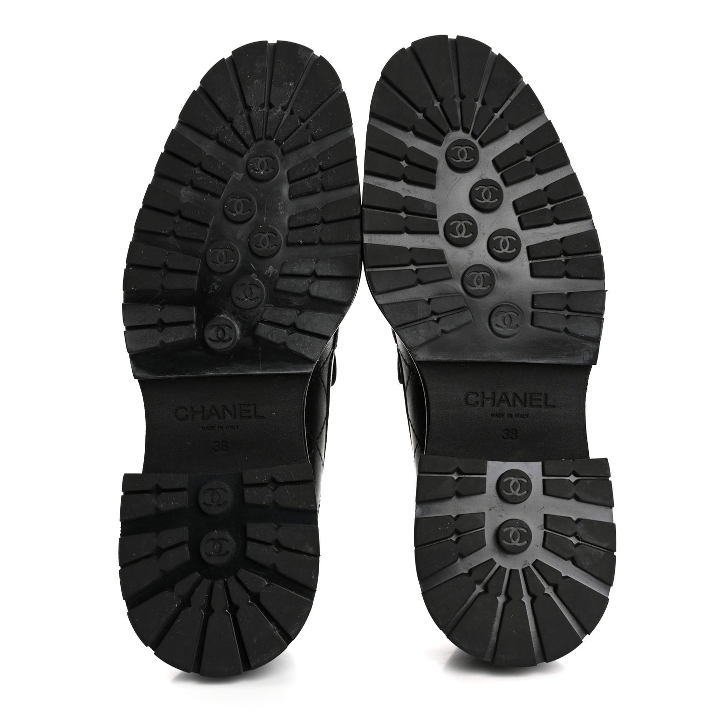 Calfskin Quilted CC Mocassin Loafers 38 Black