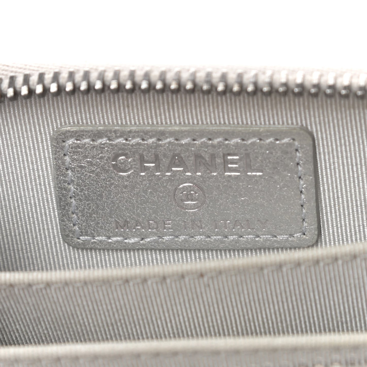 Metallic Lambskin Chevron Quilted Zip Coin Purse Silver