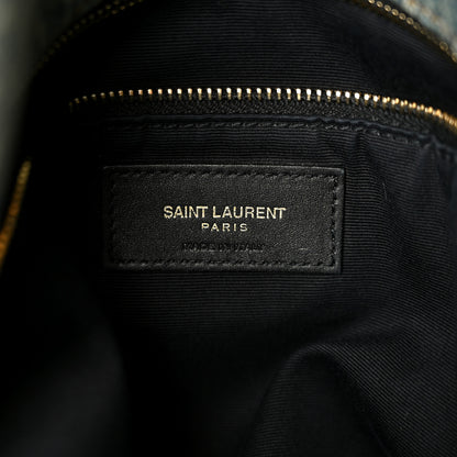 Saint Laurent Denim Quilted Medium Loulou Puffer Monogram Chain Satchel Black Blue 6 of 10