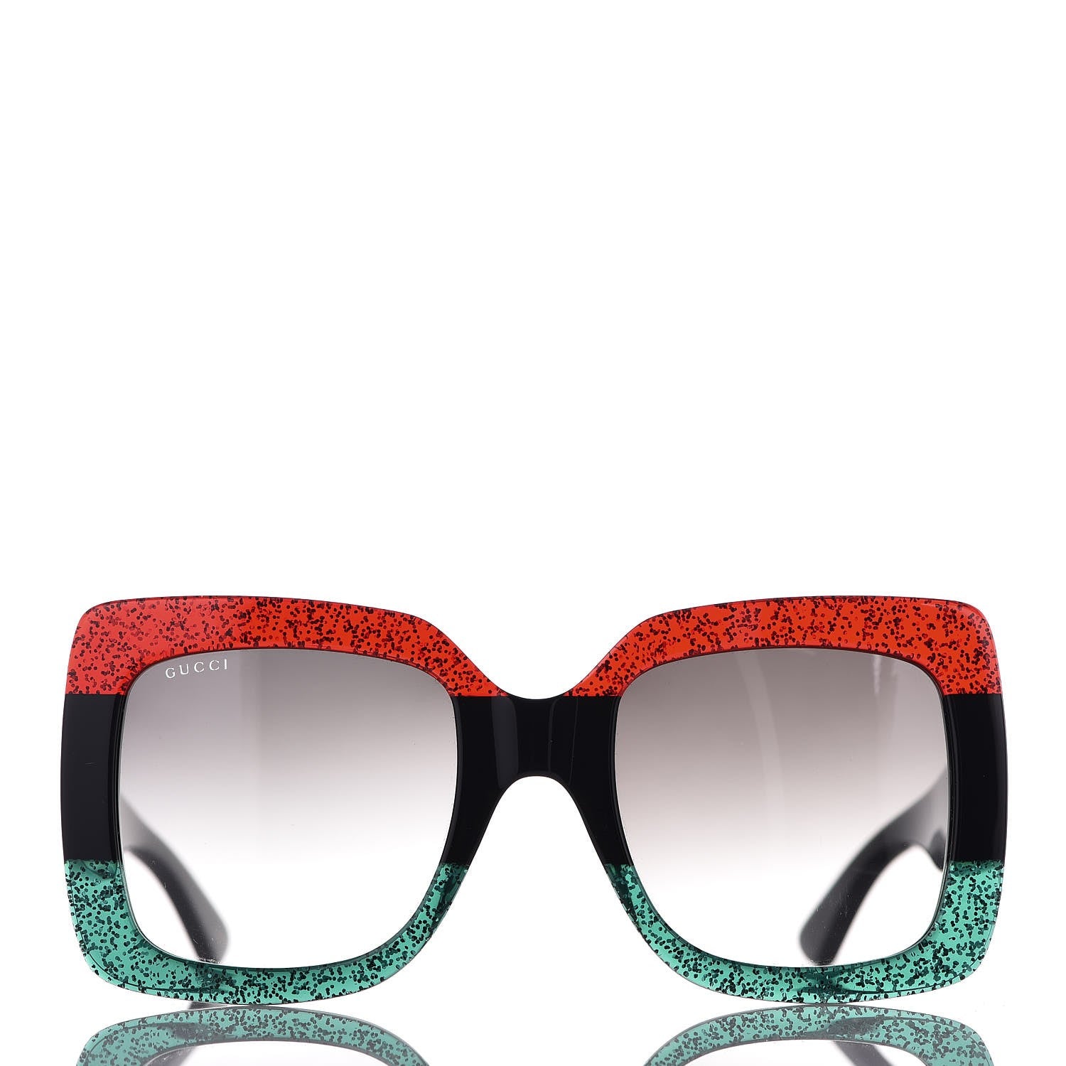Gucci Square Frame GG0083S Sunglasses Glitter Red Black Green 2 of 9