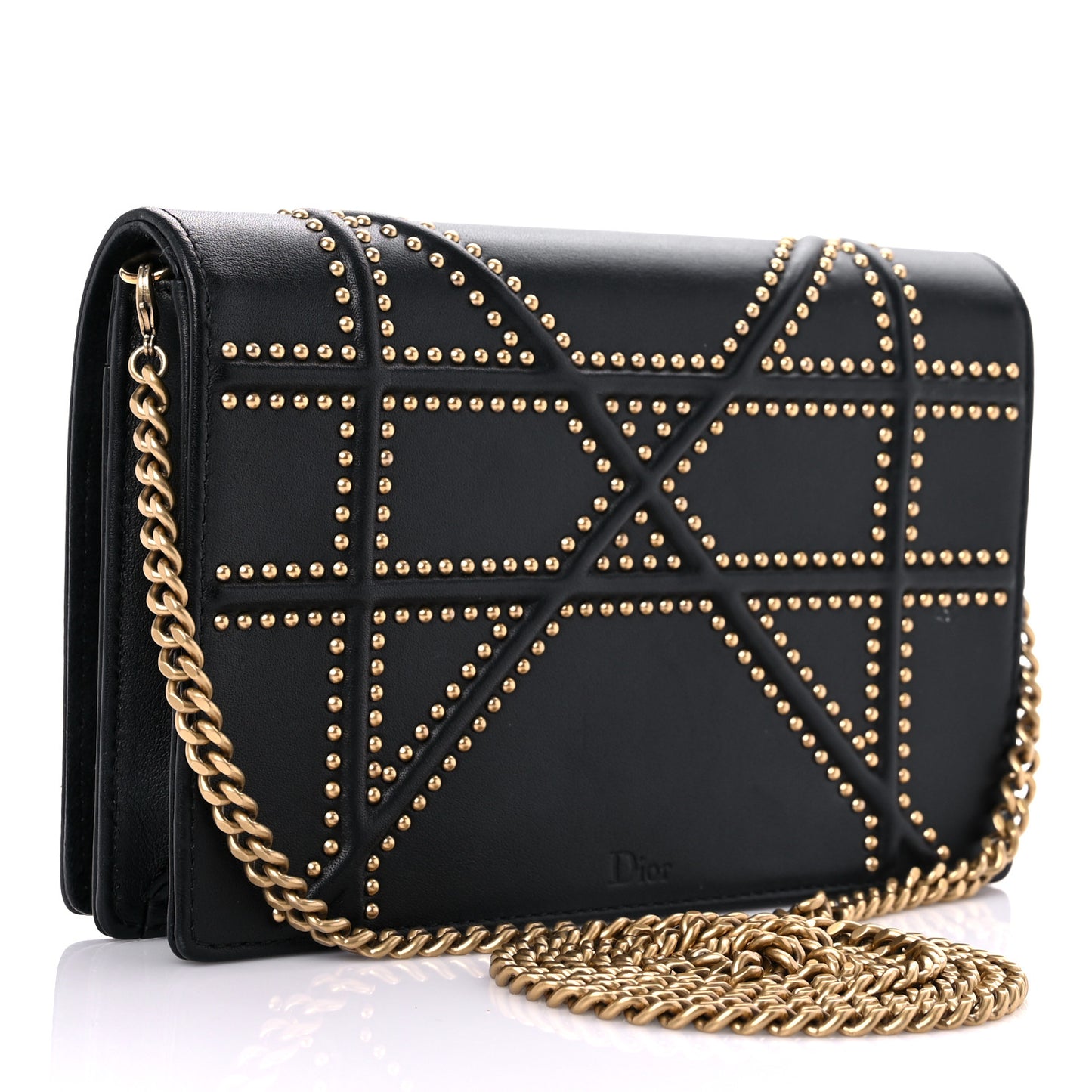 Lambskin Studded Micro Diorama Flap Bag Black