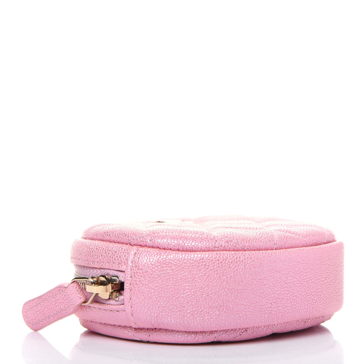 Iridescent Caviar Quilted Zip Around Classic Coin Purse Rose Pink