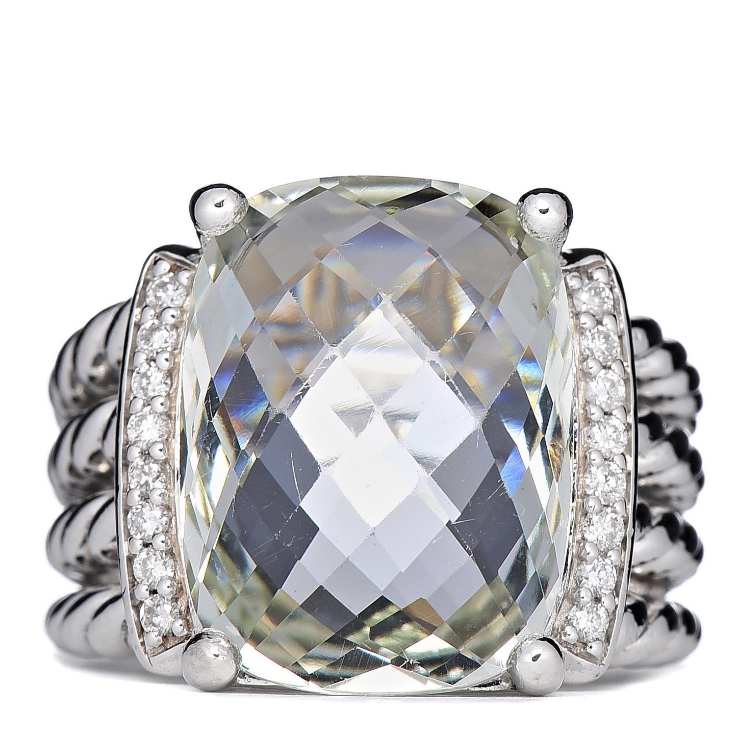 Sterling Silver Diamond Prasiolite 16mm Wheaton Ring 52 6