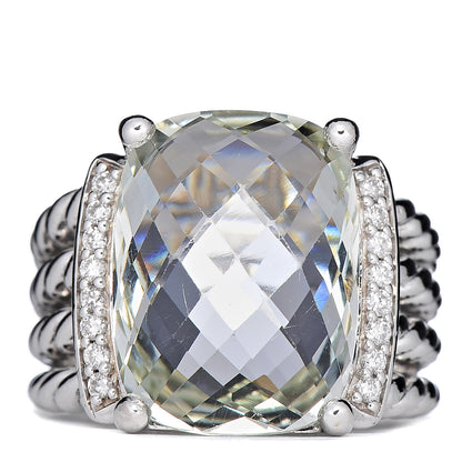 David Yurman Sterling Silver Diamond Prasiolite 16mm Wheaton Ring 52 6 1 of 5