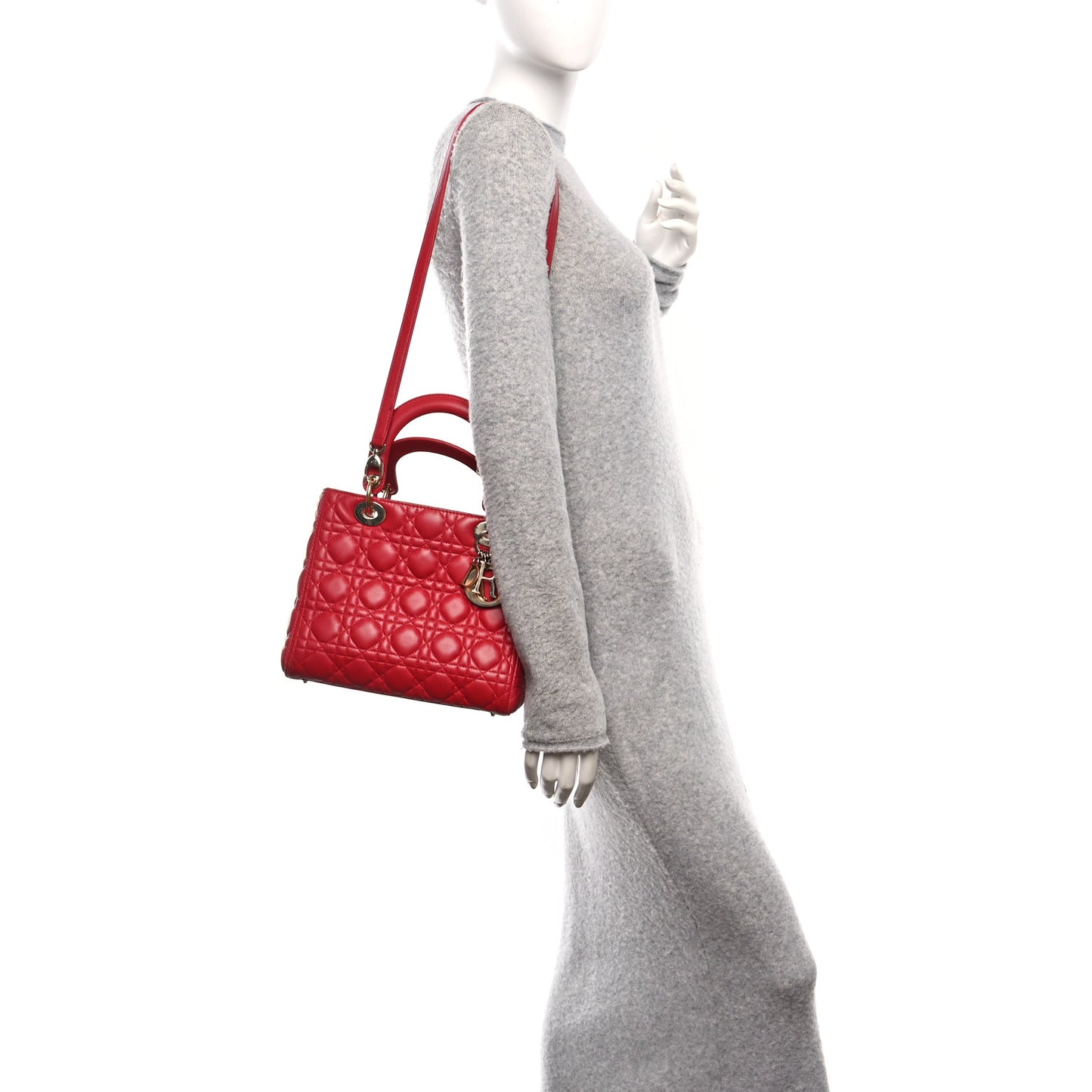 Lambskin Cannage Medium Lady Dior Red