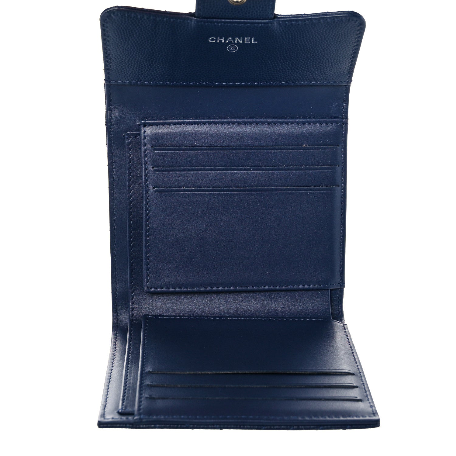 Chanel Caviar Chevron Quilted Compact Flap Wallet Navy 5 of 9