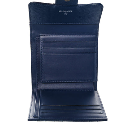Chanel Caviar Chevron Quilted Compact Flap Wallet Navy 5 of 9