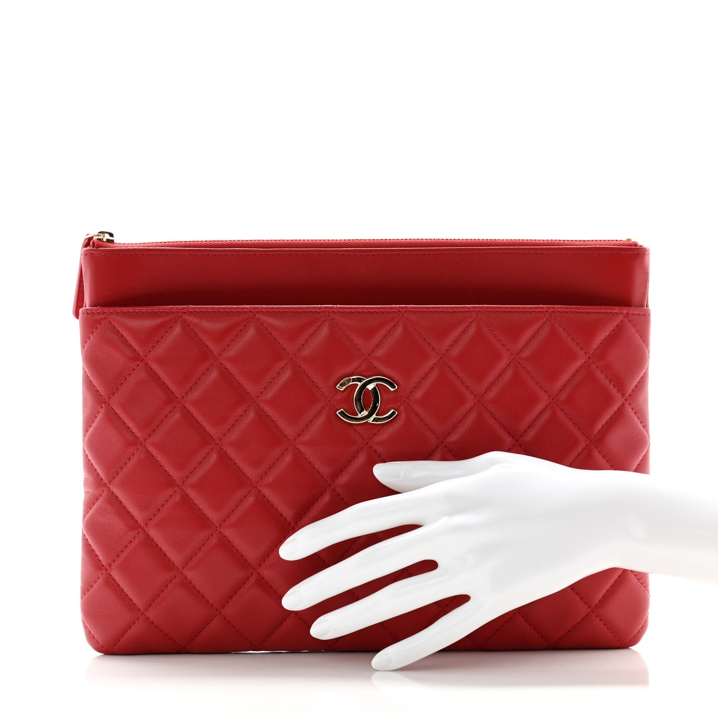Lambskin Quilted Flap Cosmetic Case Red