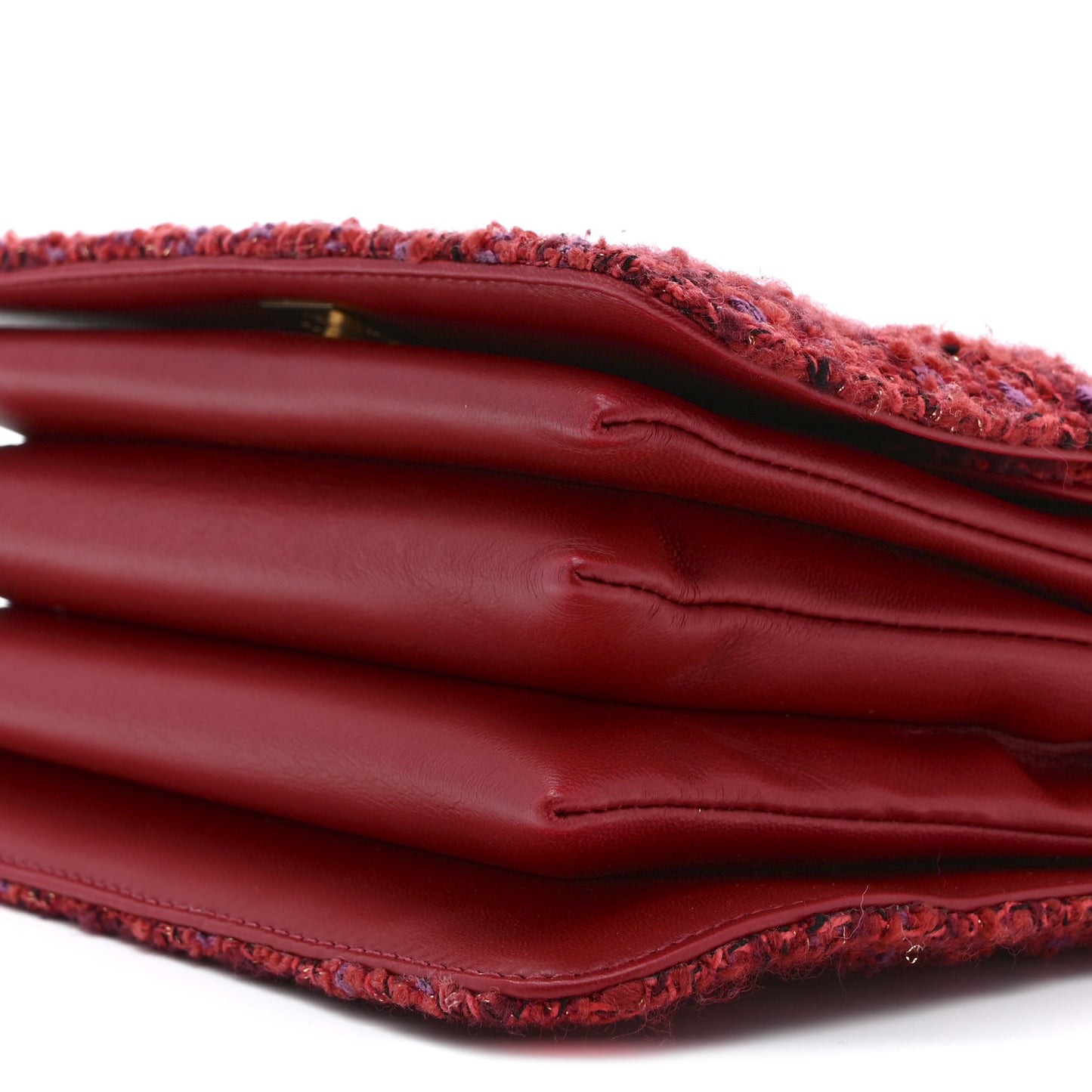 Tweed Lambskin Quilted Top Handle Flap  Red Multicolor