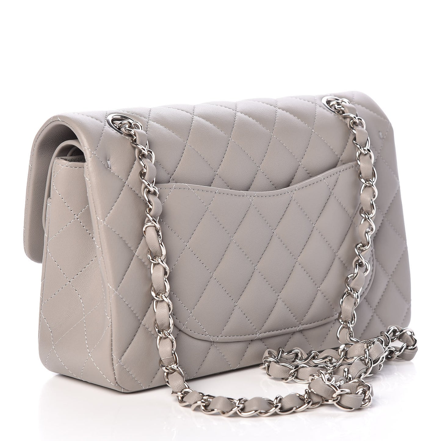 Lambskin Quilted Small Double Flap Grey