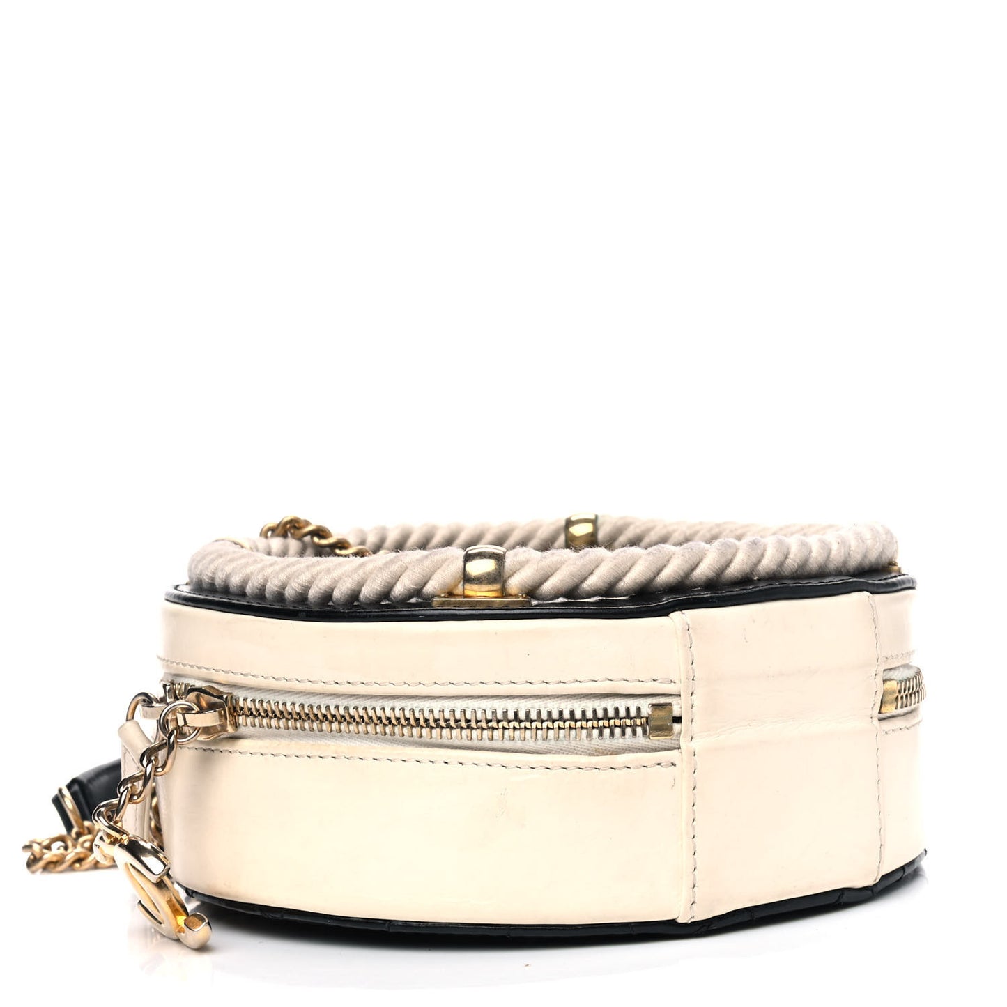 Crumpled Calfskin Cotton Small En Vogue Round Bag Black