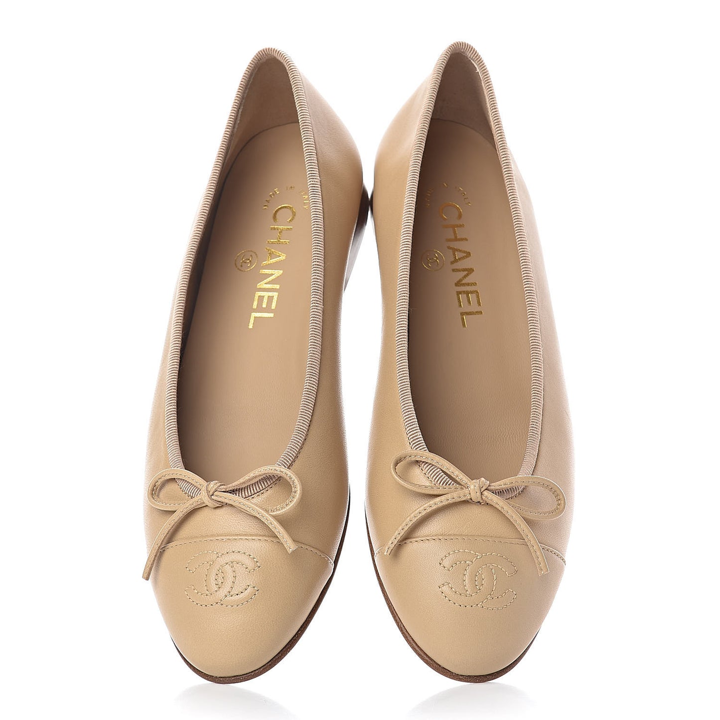 Lambskin Cap Toe CC Ballerina Flats 36.5 Beige