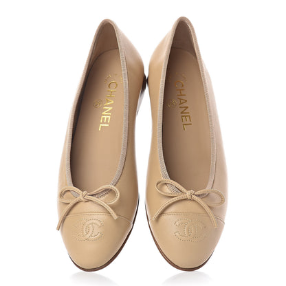 Chanel Lambskin Cap Toe CC Ballerina Flats 36.5 Beige 5 of 10
