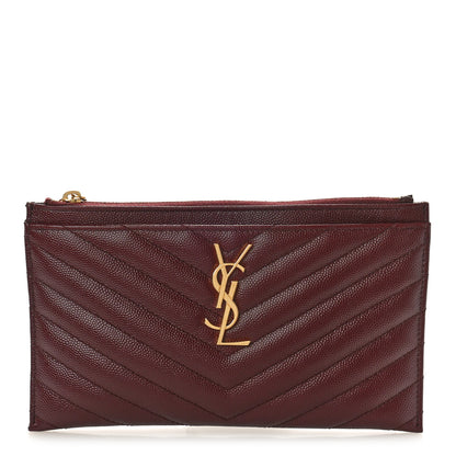Saint Laurent Grain De Poudre Matelasse Chevron Monogram Bill Pouch Rouge Legion 1 of 8
