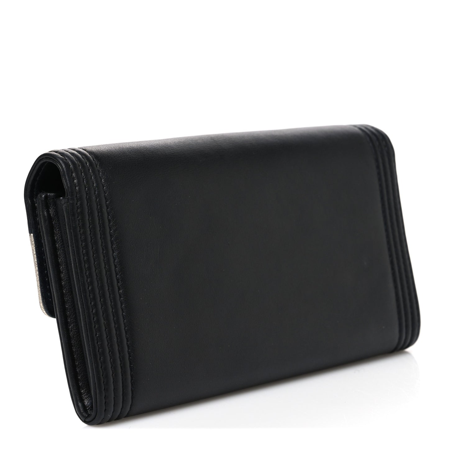 Lambskin Large Boy Gusset Flap Wallet Black Silver